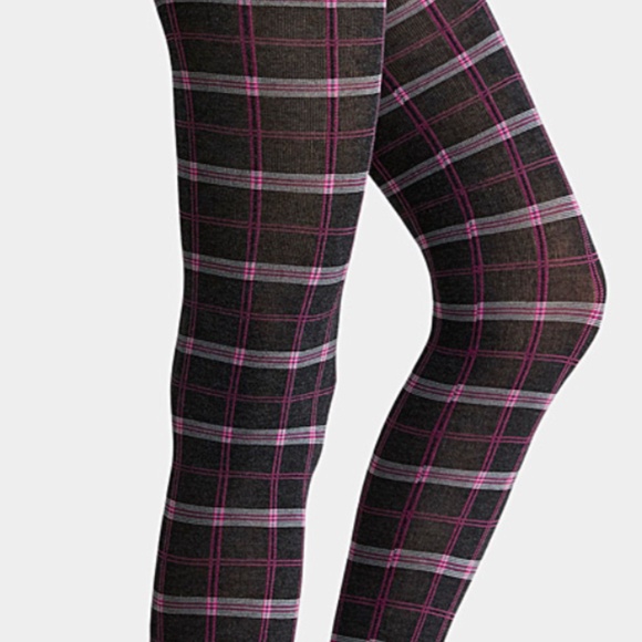 Dark gray, pink and white check tartan tights made in Italy NWT - Picture 2 of 8